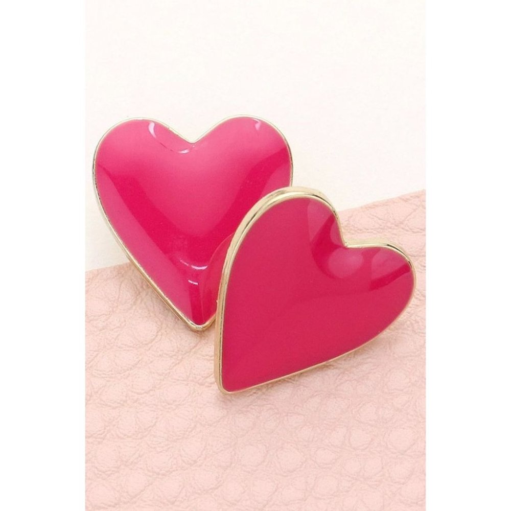 Ruff-skch Big Heart Stud Earrings Pink One Size NWT